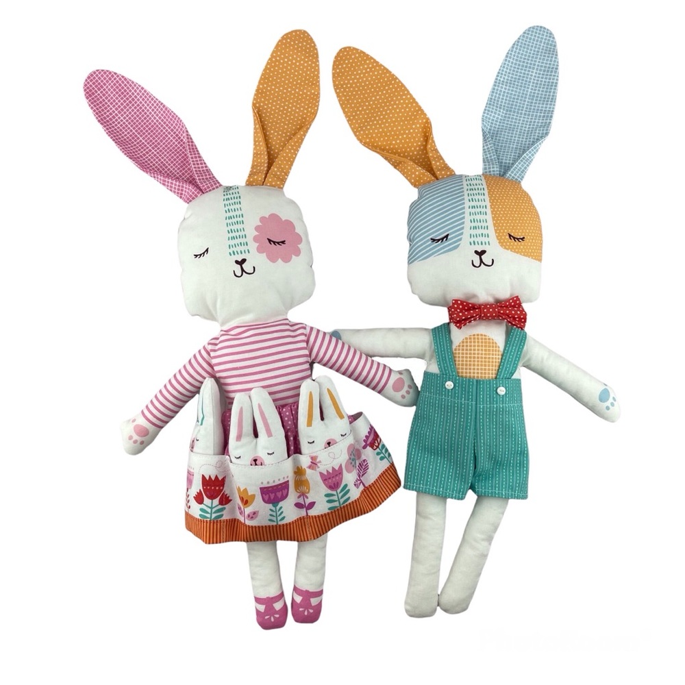 Handmade Stuffed Bunny Family Moda Fabric